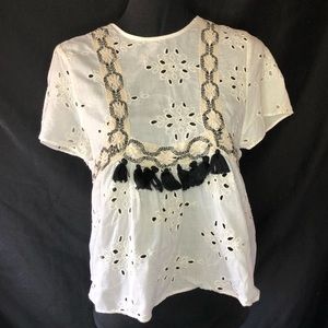 Zara TRT eyelet tassel blouse SZ small